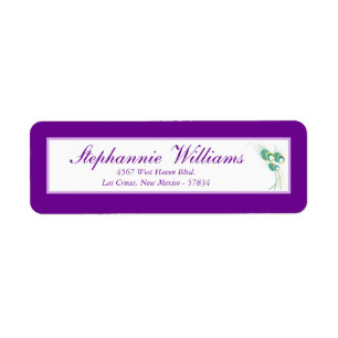Modern Purple Peacock Wedding Return Address Label