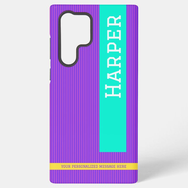 Modern Purple Personalised Name Samsung Galaxy S22 Ultra Case (Back)