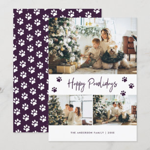Modern Purple Pet Owner Photo Happy Pawlidays Card