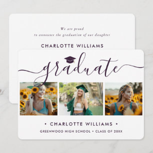 Modern Purple Photo Collage Graduation Announcement
