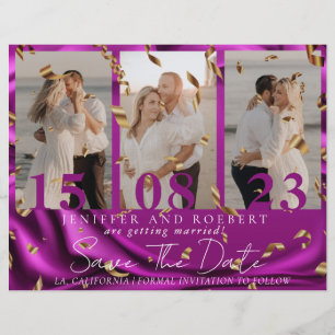 Modern Purple Photo Collage Save the Date Card