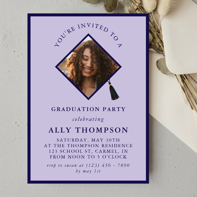 Modern Purple Photo Frame Graduation Party Invitation (Modern Purple Photo Frame Graduation Party Invitation)