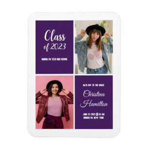 Modern Purple Photo Graduation Invitation Magnet