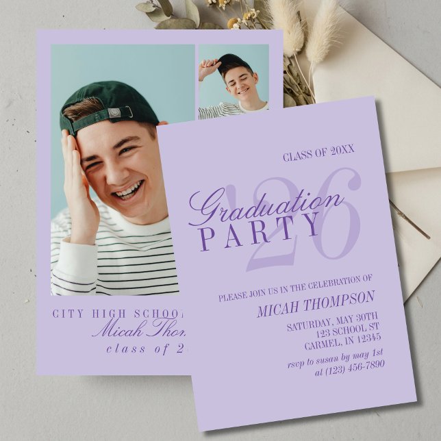 Modern Purple Photo Graduation Party Invitation (Modern Purple Photo Graduation Party Invitation)