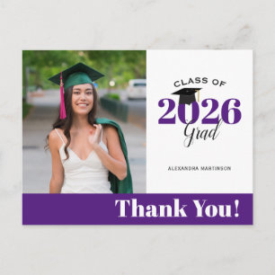 Modern Purple Photo Graduation Thank You Postcard