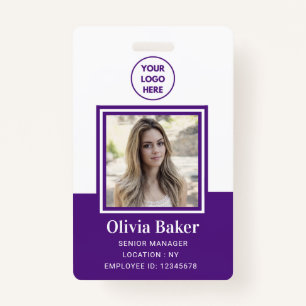 Modern Purple Photo ID Business Logo Employee  ID Badge
