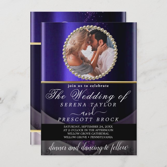 Modern Purple Photo Wedding Invitation (Front/Back)