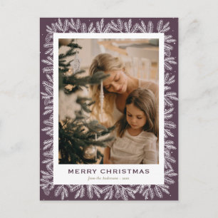 Modern Purple Pine Tree Cones Photo Christmas Holiday Postcard