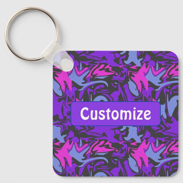 Modern Purple, Pink and Sky Blue Abstract Pattern Key Ring (Front)