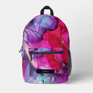 Modern Purple, Pink & Blue Marbled Customisable  Printed Backpack