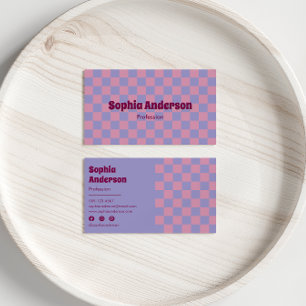 Modern Purple & Pink Chequerboard Business Card