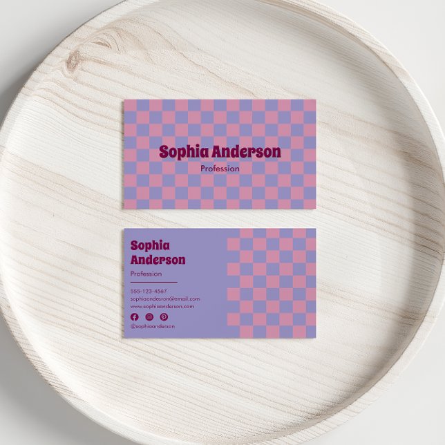 Modern Purple & Pink Chequerboard Business Card (Creator Uploaded)