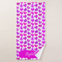 Modern Purple Pink Doodled Hearts Valentine Name 