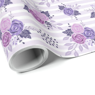 Modern Purple Pink Floral Pattern Wrapping Paper
