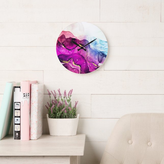 Modern Purple Pink Gold Watercolor Wall Clock (Reading Room)