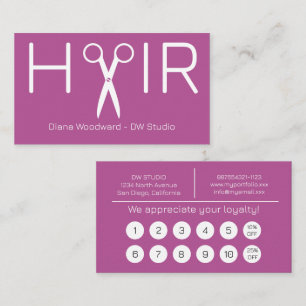Modern Purple Pink Hairdresser Flat Loyalty Card
