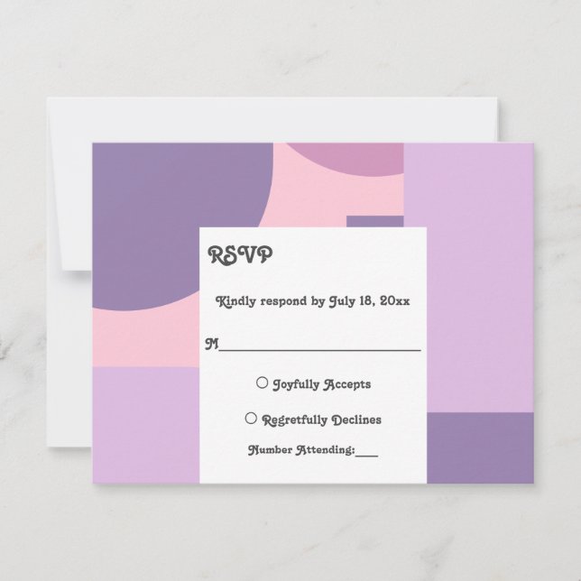 Modern Purple Pink Pastel Retro Abstract Wedding RSVP Card (Front)