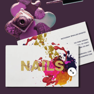 Modern Purple Pink Red Gold Nail Polish Splatter Business Card