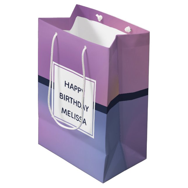 Modern Purple & Pink Swirling Abstract Birthday Medium Gift Bag (Front Angled)