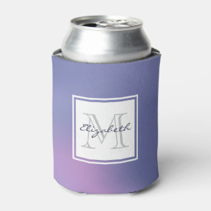 Modern Purple & Pink Swirling Abstract Monogram Can Cooler