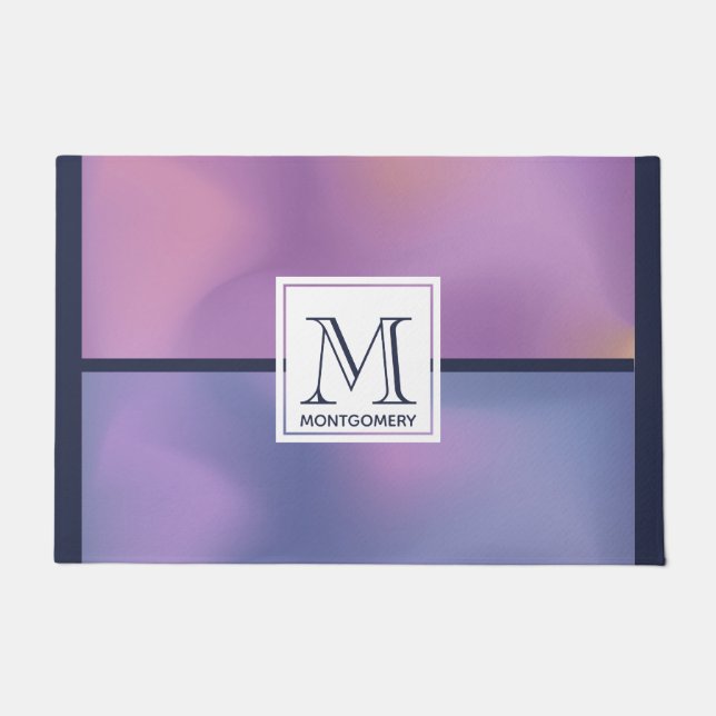 Modern Purple & Pink Swirling Abstract Monogram Doormat (Front)
