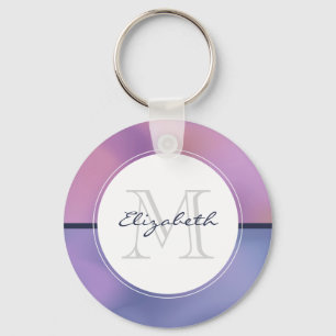 Modern Purple & Pink Swirling Abstract Monogram Key Ring
