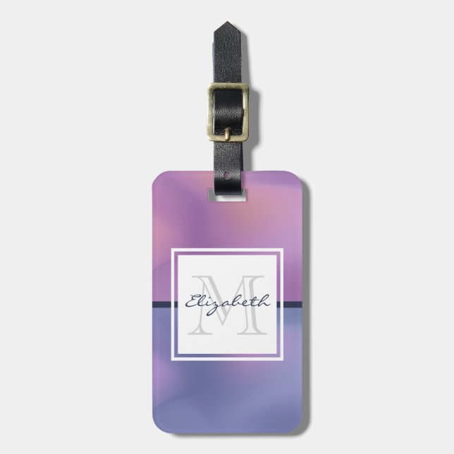 Modern Purple & Pink Swirling Abstract Monogram Luggage Tag (Front Vertical)