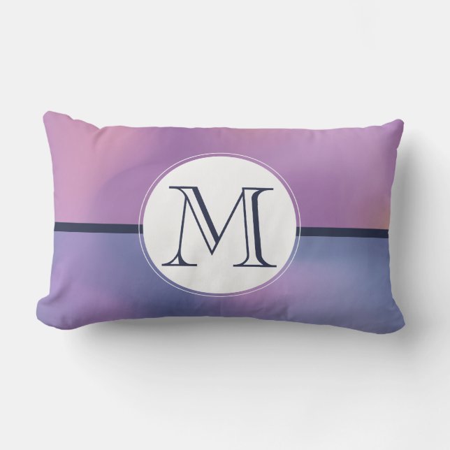 Modern Purple & Pink Swirling Abstract Monogram Lumbar Cushion (Front)