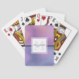 Modern Purple & Pink Swirling Abstract Monogram Playing Cards