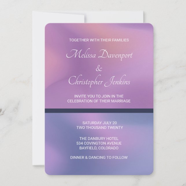 Modern Purple & Pink Swirling Abstract Wedding Invitation (Front)