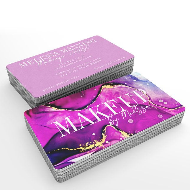 Modern Purple Pink Watercolor Makeup Artist Business Card (Creator Uploaded)