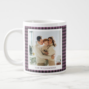 Modern Purple Plaid Rustic Photo Christmas Holiday Large Coffee Mug