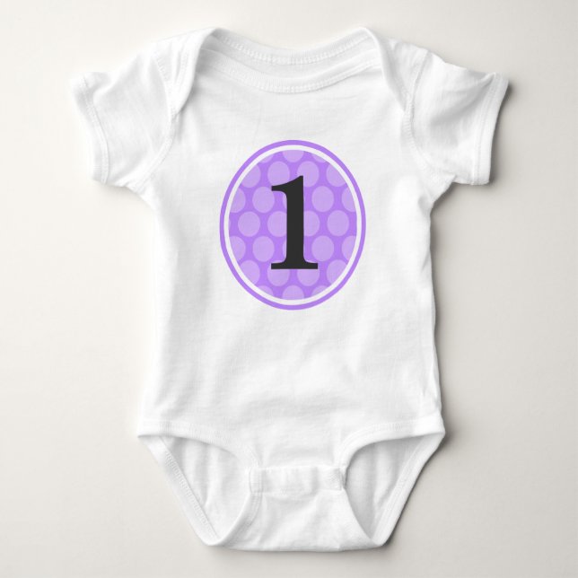 Modern Purple Polka Dot Birthday Girl Number 1 Baby Bodysuit (Front)