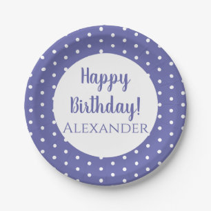 Modern Purple Polka Dots Name Birthday Party Paper Plate