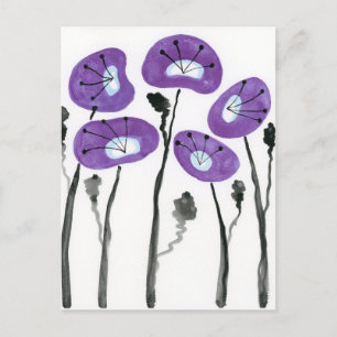 Modern Purple Poppies Watercolor Fowers Postcard