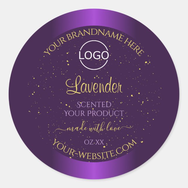 Modern Purple Product Labels Gold Glitter Add Logo (Front)