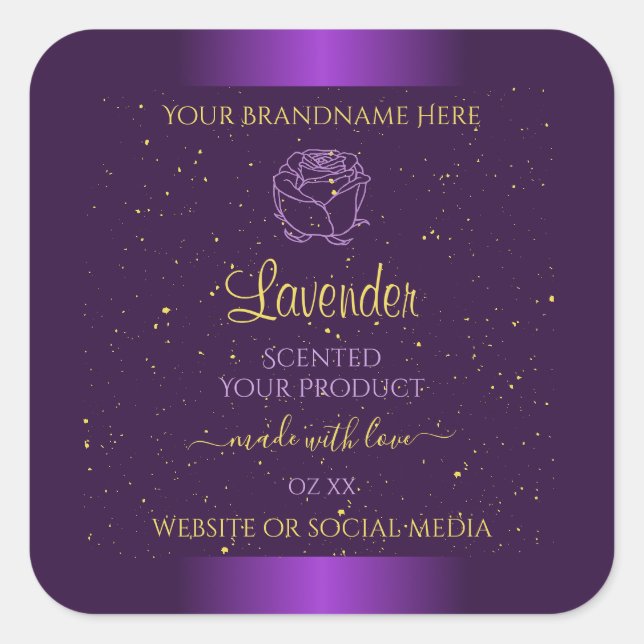 Modern Purple Product Labels Gold Glitter Floral (Front)