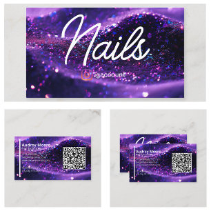 Modern Purple Professional Card QR Code Nail Tech