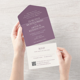 Modern Purple QR Code Elegant Wedding All In One Invitation