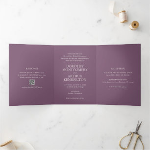 Modern Purple QR Code Elegant Wedding Tri-Fold Invitation