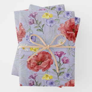 Modern Purple & Red Wildflower Pattern  Wrapping Paper Sheet