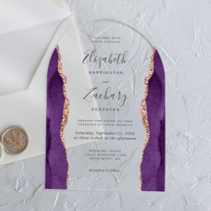 Modern Purple Rose Gold Agate Wedding Arch Acrylic Invitations