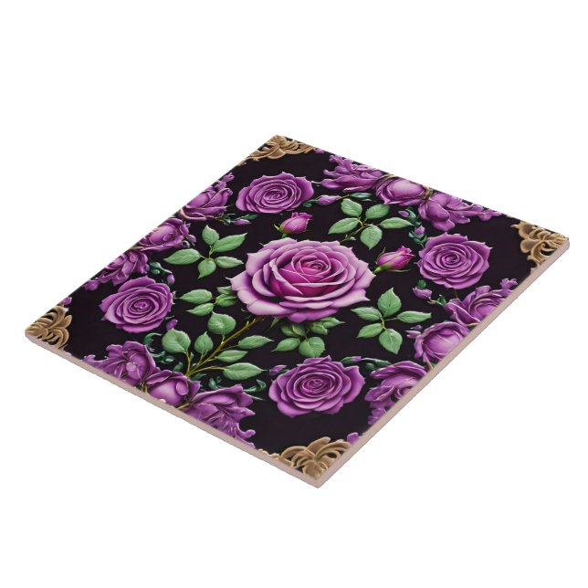 Modern Purple Roses Beautiful Collection Ceramic Tile (Side)