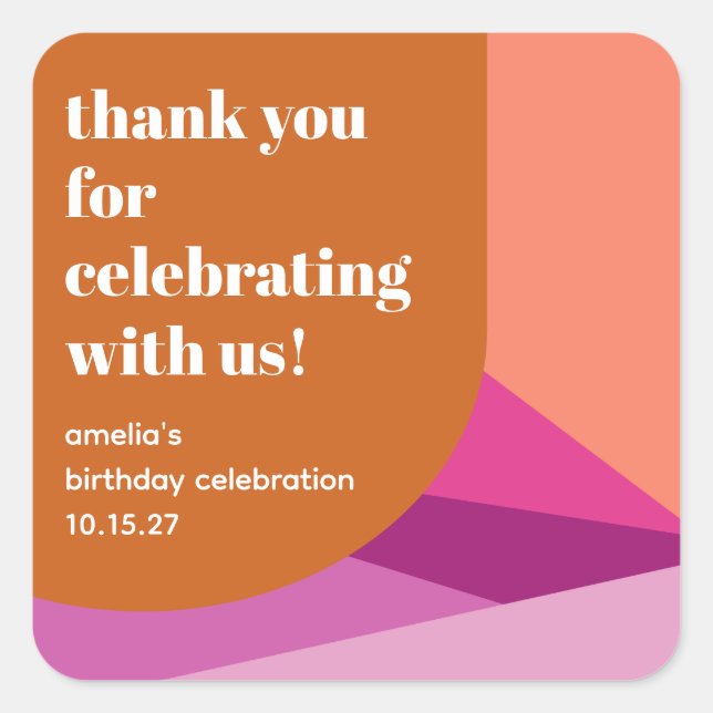 Modern Purple Rust Art Custom Birthday Thank You Square Sticker (Front)