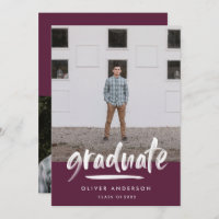 Modern purple script 3 photo stylish graduation