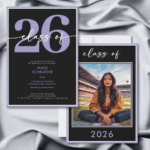 Modern Purple Script Graduation Announcement