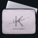 Modern purple script monogram name  laptop sleeve<br><div class="desc">Modern purple script monogram name laptop sleeve</div>