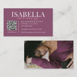 Modern Purple Script Nail Artist Business Card