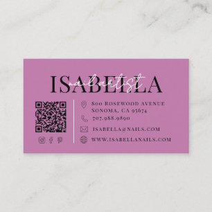 Modern Purple Script Nail Artist Business Card