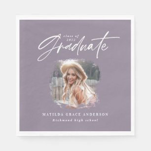 Modern purple script photo elegant graduation thro napkin